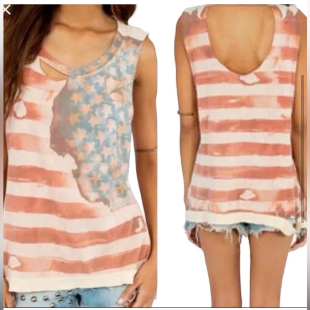 CHASER Distressed American Flag Sleeveless T-Shirt Tank Top Size S